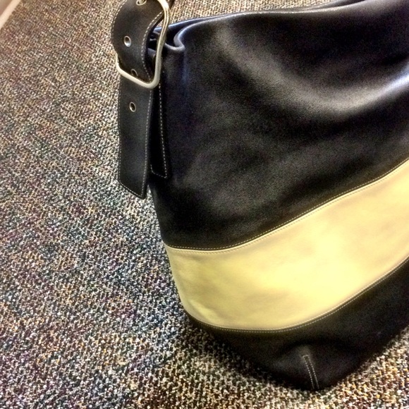 Large black and off white Coach tote purse. - Picture 4 of 8